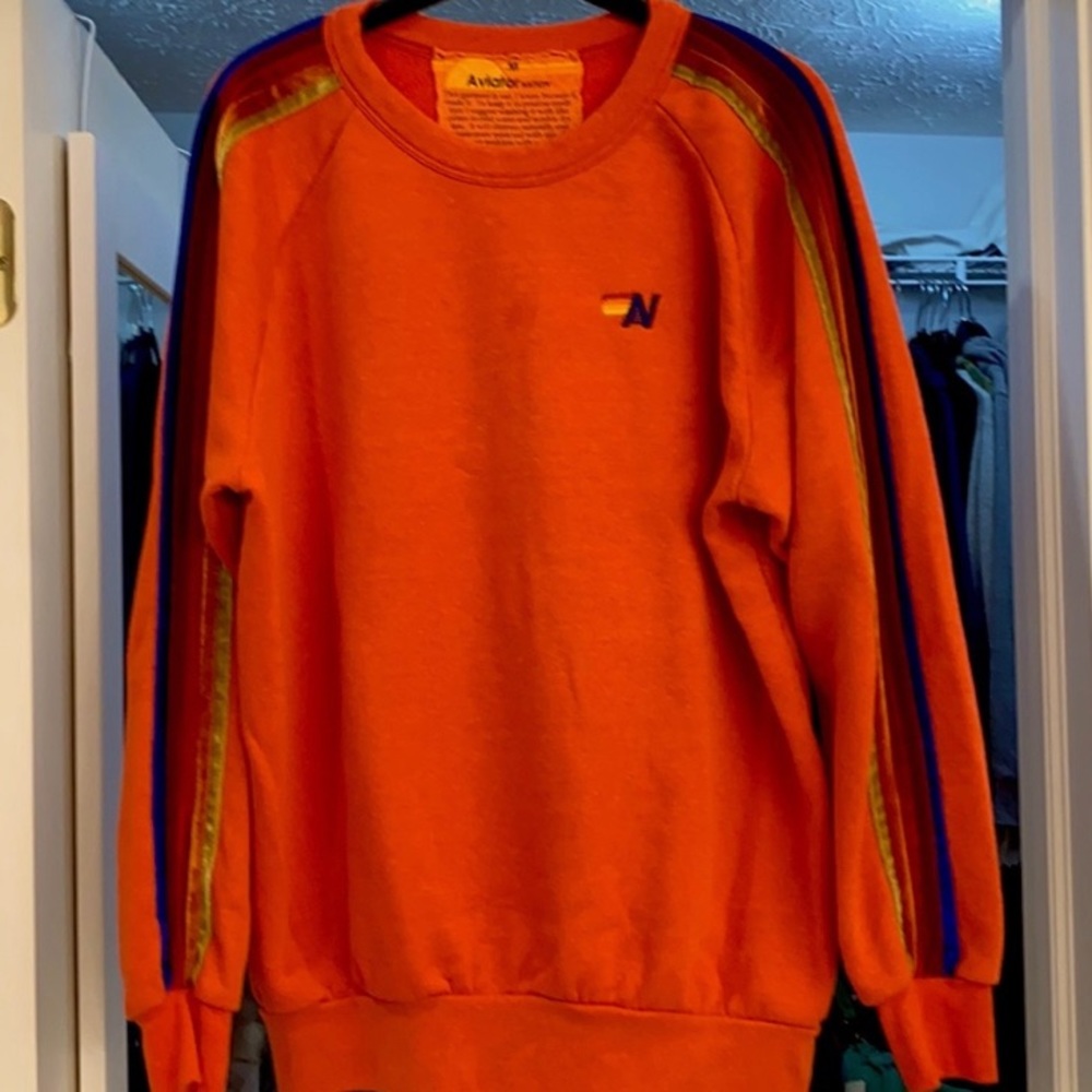 Aviator Nation Red Velvet Stripe Crewneck Medium